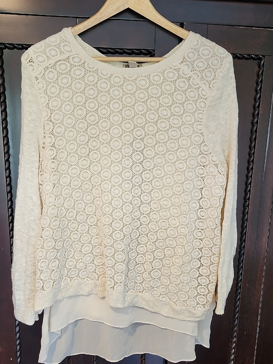 Lucky Brand Tops - Lucky Brand Cream Layered Crochet Knit Sweater Top